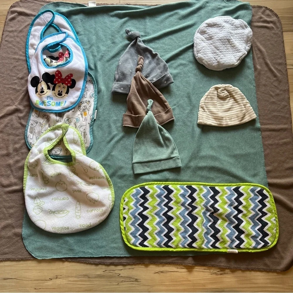 Blue and Green Bib Set with Playful Design